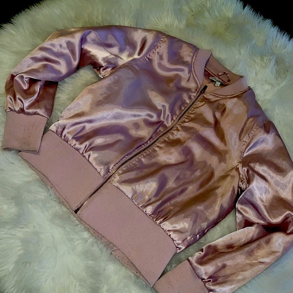 Pink Satin Bomber Rose Gold Zipper Charlotte Russe - Picture 2 of 9